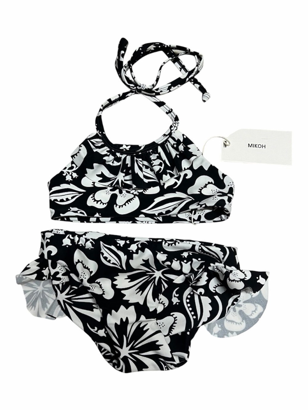NEW Mikoh Mini Girl’s 2 piece swimsuit in Black/White Print Size Medium